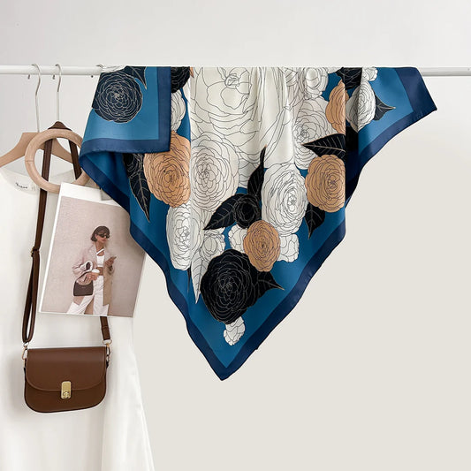 High-profile High-grade Korean Color Matching Floral Printed Scarf 90X90 cm