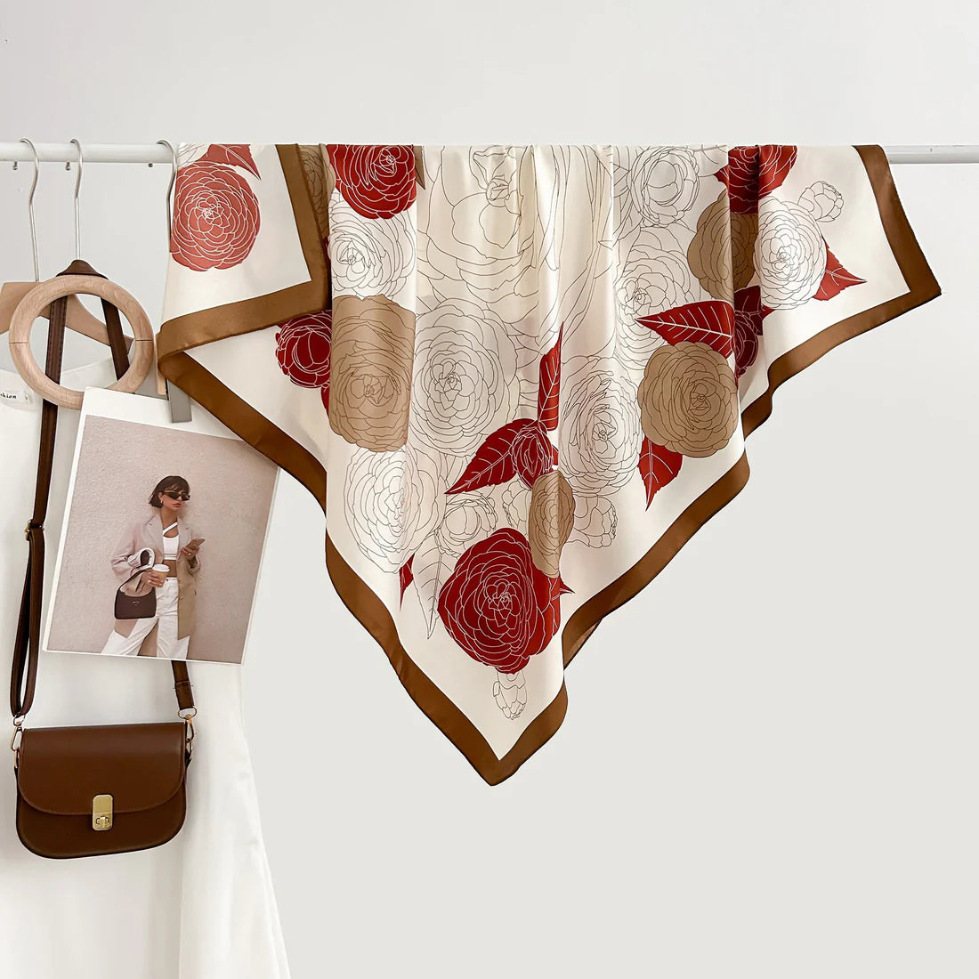 High-profile High-grade Korean Color Matching Floral Printed Scarf 90X90 cm