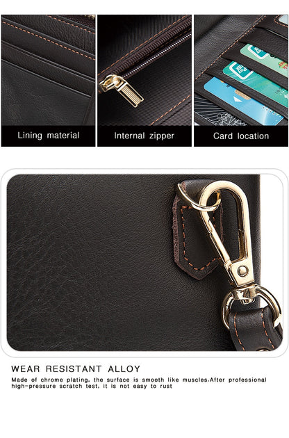 Men's Double Zipper Wallet Long First Layer Cowhide Large-capacity Handbag