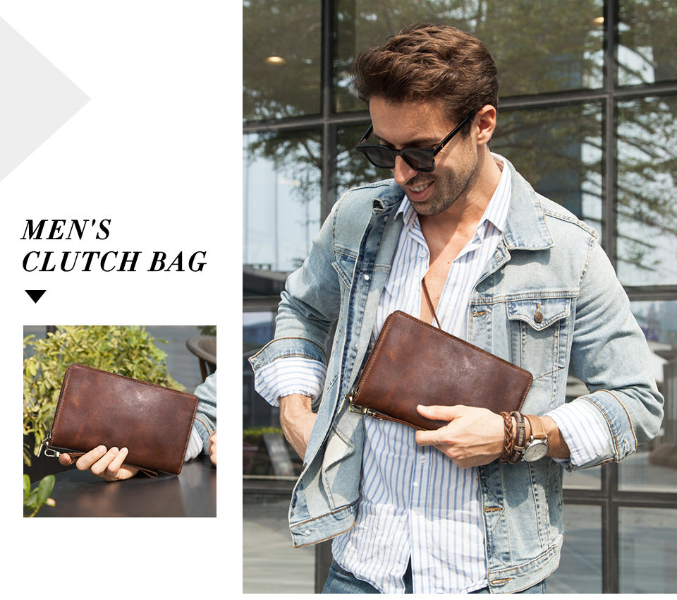 Retro Crazy Horse Cowhide Business Casual Clutch