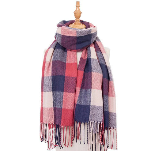 European And American Autumn And Winter Cashmere-like Red Plaid Double-sided Color Plaid Tassel Scarf Women Plus-sized Size Shawl