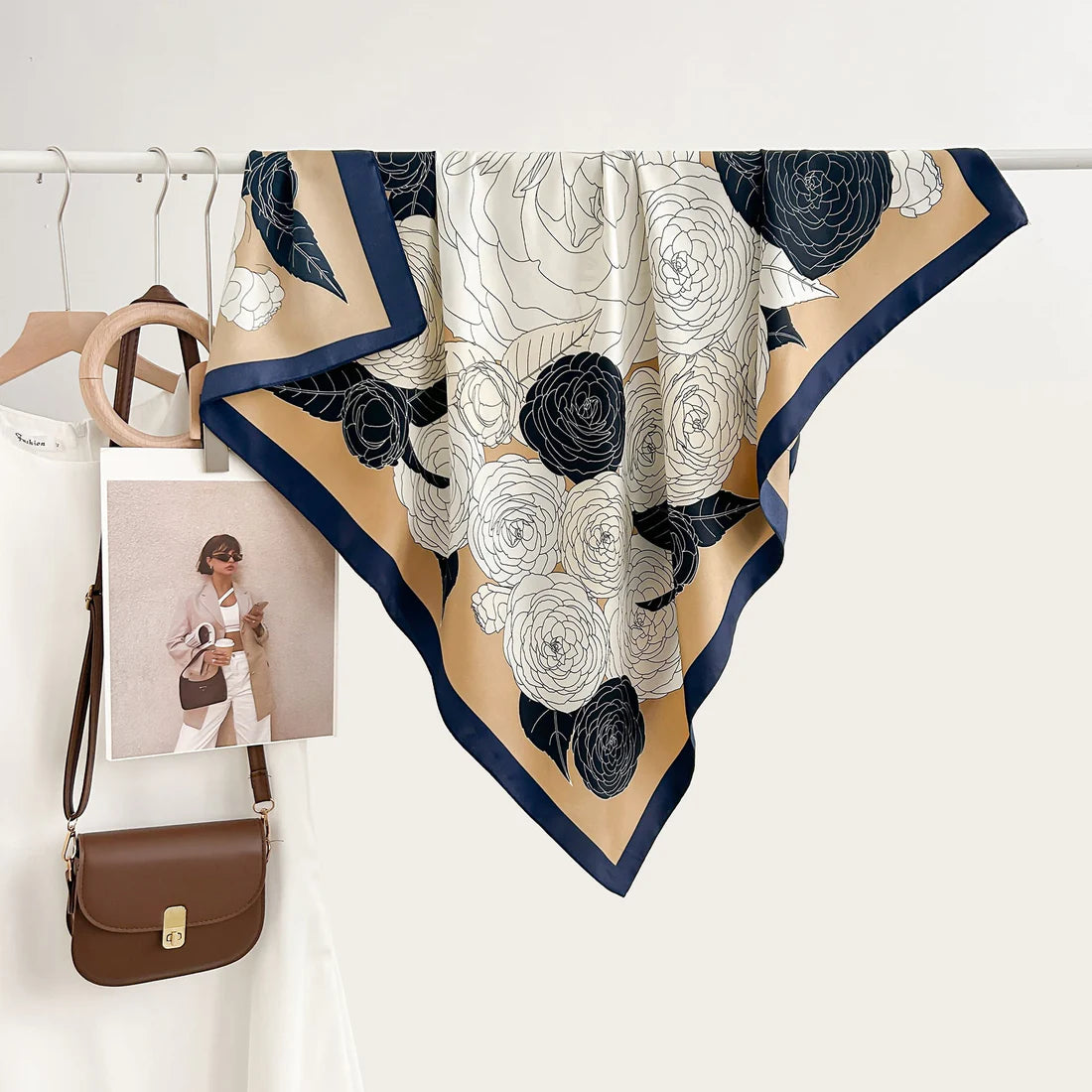 High-profile High-grade Korean Color Matching Floral Printed Scarf 90X90 cm