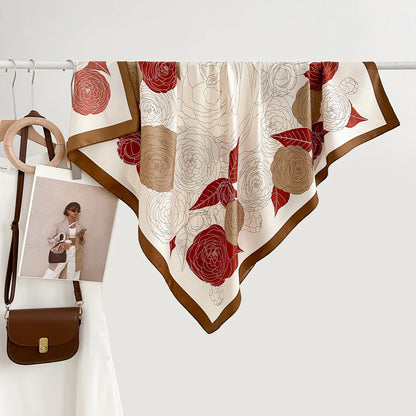 High-profile High-grade Korean Color Matching Floral Printed Scarf 90X90 cm